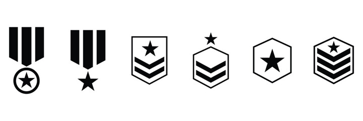 Simple military rank and achievement award icon set vector illustration