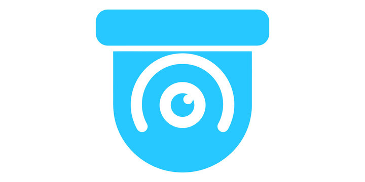 Modern blue dome security camera lens flat surveillance vector icon isolated on transparent background