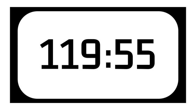 Countdown timer from 120 minute to 119 minute on white background and rounded black frame ideal for presentations, classrooms, meetings, exams, and productivity projects