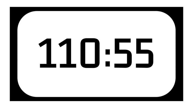 Countdown timer from 111 minute to 110 minute on white background and rounded black frame ideal for presentations, classrooms, meetings, exams, and productivity projects
