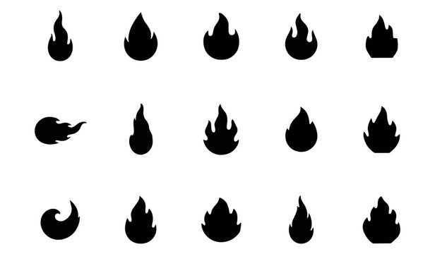Collection of various black fire flame silhouettes and campfire icons for design elements and graphic projects with silhouette collection abstract