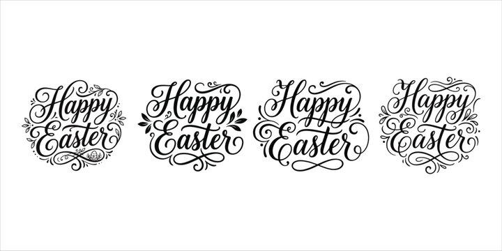 Elegant easter typography designs flourish lettering calligraphy hand lettered 'happy easter' graphics