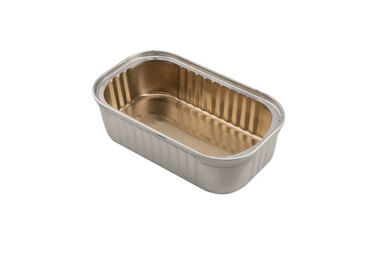 Empty opened aluminium can isolated on white background.  Aluminium cans. Food can. Metal containers for packaging