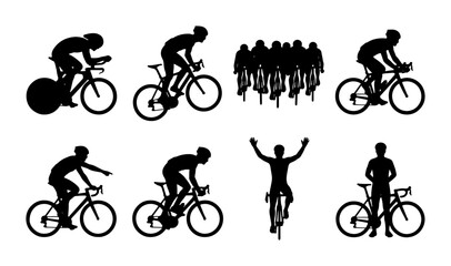 Obraz premium Cycling Silhouettes Collection: Professional Athletes, Group Peloton, Victory Pose, Road Race, Time Trial, Sport Vector Graphics
