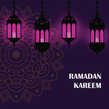 Ramadan Kareem Lantern Background with Hanging Arabic Lamps