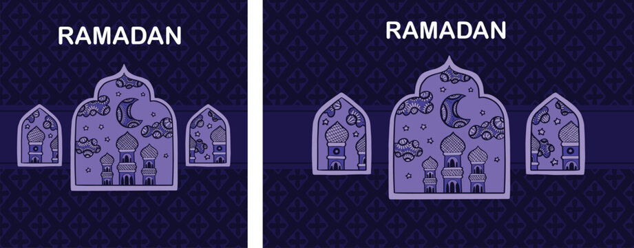 Purple Islamic Window Background with Ramadan Kareem Theme