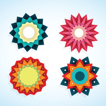 Colorful Mandala Rosette Set with Geometric Floral Designs