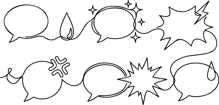 Continuous one line drawing of generic blank speech bubble and communication dialog balloon concept vector
