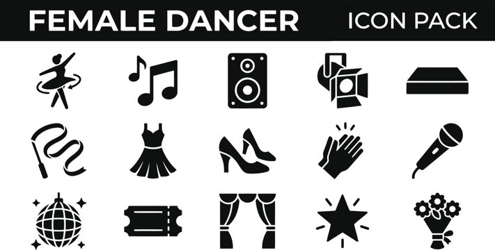 Female Dancer Icon Pack with Music and Stage Elements
