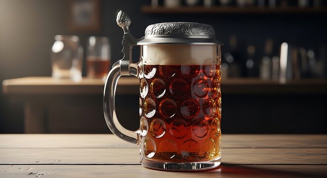 Refreshing Cold Brew Coffee in Transparent Glass Mug on Wooden Table.