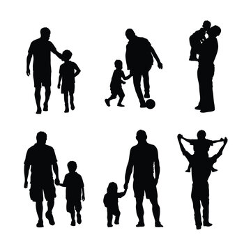 Family Silhouette Collection with Parents and Children Vector Set