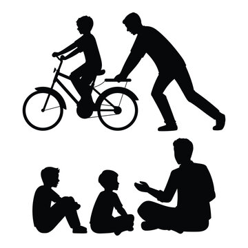 Family Outdoor Activities Silhouette Collection Vector