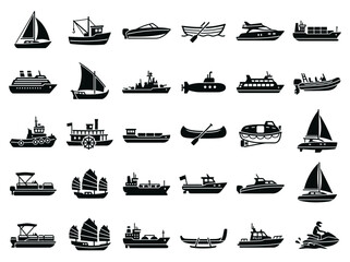 Collection of Various Boat and Ship Silhouettes Icons © firdan