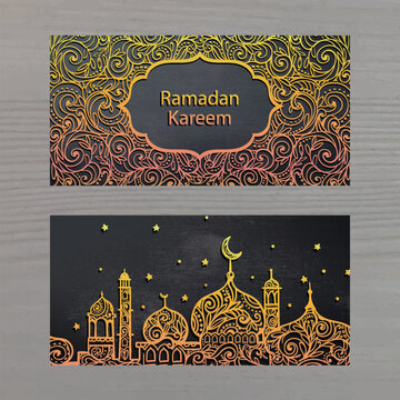 Ramadan Kareem Luxury Islamic Greeting Card with Golden Arabic Pattern