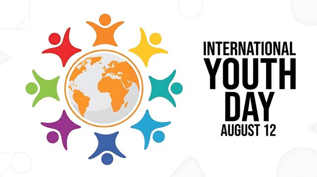 International youth day poster with circular human figures around globe