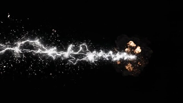 Energy streak exploding into bright electrical sparks