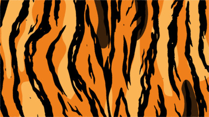 Safari Animal Fur Texture Vector With Orange And Black Tiger Skin Stripes For Wild Fashion Print © Artist FS