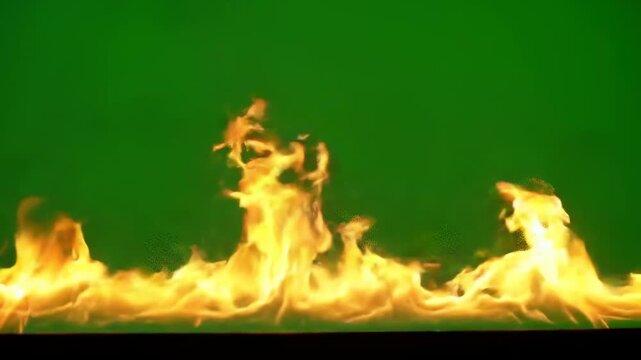 Fire flames burning on green screen