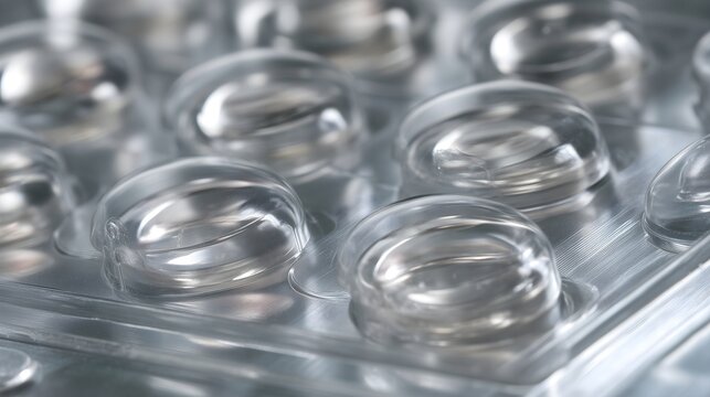 Close up view of automated pharmaceutical blister packaging machine forming cavities