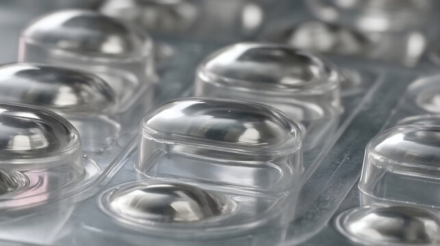 Close up view of automated pharmaceutical blister packaging machine forming cavities