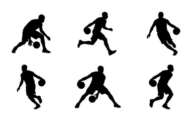 Basketball Player Silhouettes, Dynamic Action Poses, Sports Vector Icons, Athlete Dribbling and Shooting, Graphic Elements for Athletic Design © Nijam