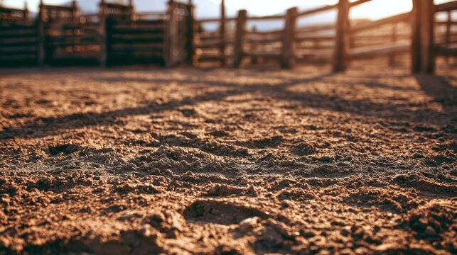 Dusty ground and fence at a ranch