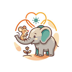 Obraz premium Elephant and Mouse Cartoon Friends.