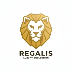 Fototapeta premium A minimalist lion head logo features a regal lion's face in gold.