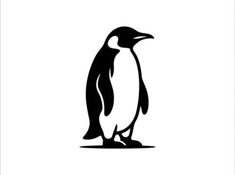 Minimalist black and white penguin icon vector illustration of an emperor penguin standing on a white background for nature design projects