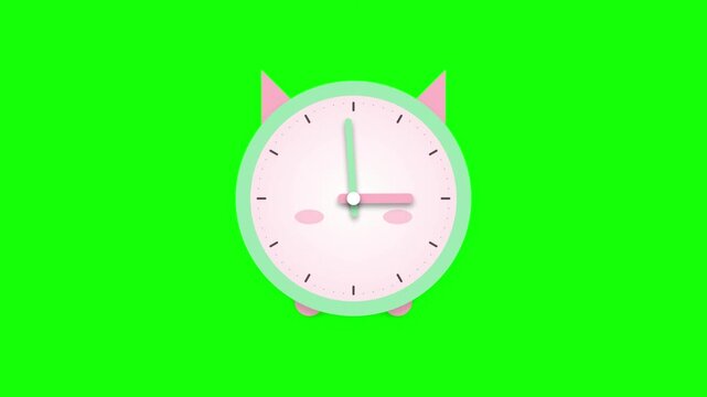 Cute Pastel Cat Ear Alarm Clock Fast Forward Timelapse and Ringing Green Screen