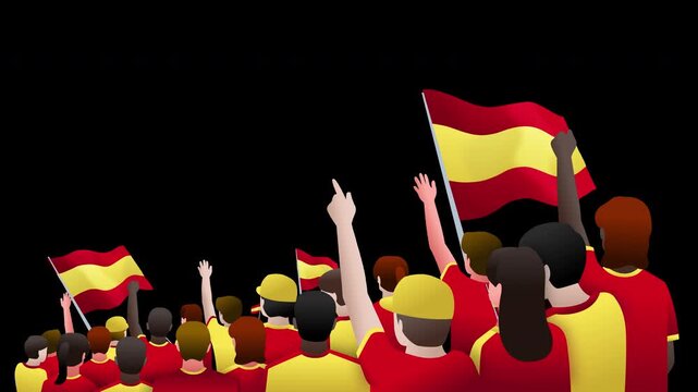 Spain Football Fans Cheering in Stadium Looping Overlay Animation, Excited Soccer Crowd at Championship Match