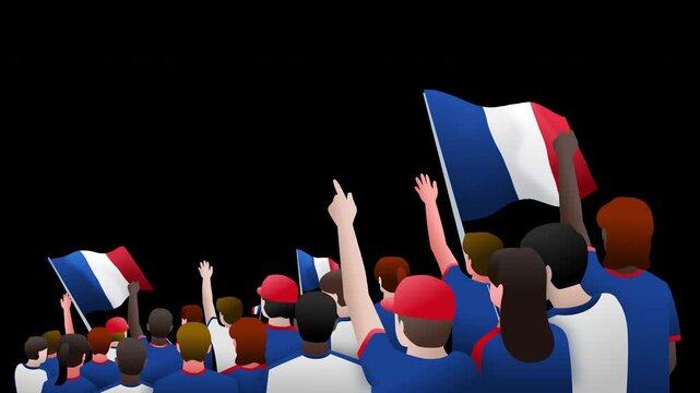 Stadium Crowd Supporting France National Team Overlay Looping Animation, Excited Soccer Fans at Championship Match