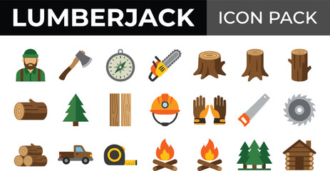Fototapeta premium Colorful lumberjack icons on white background