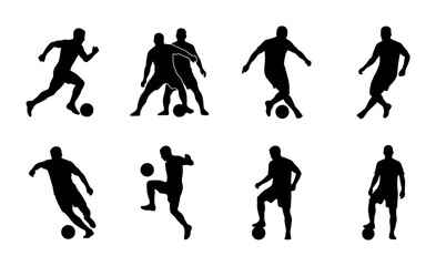 Obraz premium Soccer Player Silhouettes Collection, Dynamic Action Poses, Football Game Vector Set, Sport Graphic Elements