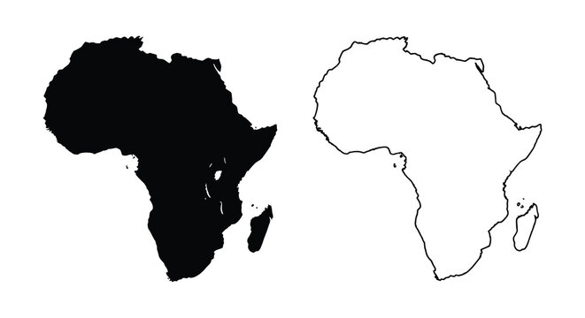Africa continent shape in black and white a geographical silhouette geography