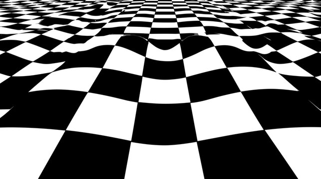 Warped checkered pattern with black and white squares creating a distorted perspective