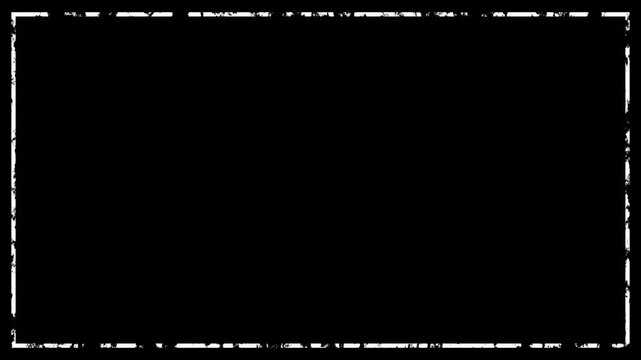 黒背景に激しいかすれ感のある白いグランジフレームが動くループ飾り枠素材 ｜ White heavy grunge rough frame loop background 