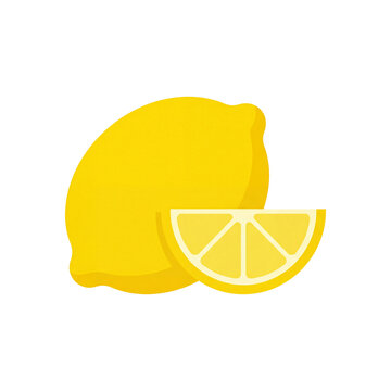A whole lemon and a lemon slice in a flat vector style on transparent background