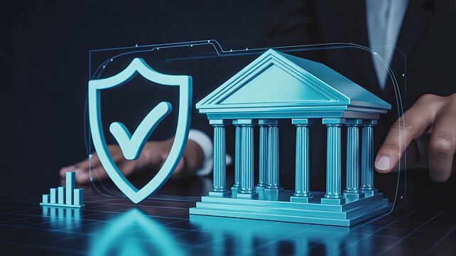Banking security and financial compliance concept with digital protection interface