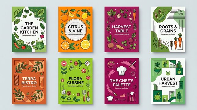 Restaurant menu cover designs. Food menu templates grid