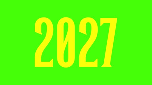Changing year 2026 to 2027 motion graphics on green screen chroma key background, new year celebration.