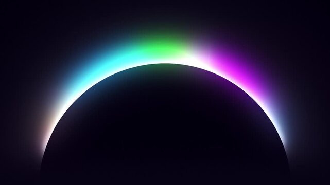 Happy Independence Day text animation with colorful glowing eclipse background and celestial light effects.
