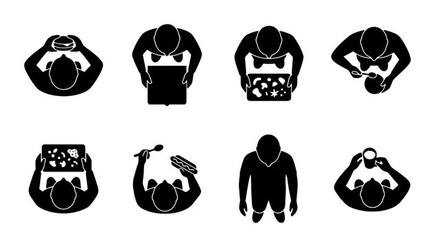 Top View Human Icons Set, Diverse Activities Collection, People Silhouettes for Lifestyle and Work Concepts, Vector Graphics