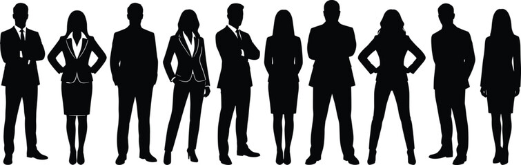Fototapeta premium Business People Silhouette Vector Set with Professional Men and Women Corporate Figures