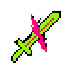 Fototapeta premium Pixelated Neon Green Sword Crossed with Vibrant Hot Pink Slash Mark Design