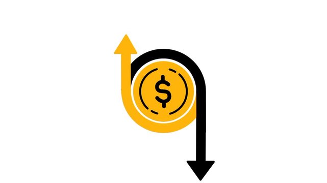 Currency fluctuation icon featuring money with upward and downward arrows. Visual representation of exchange rate movement and financial market changes.