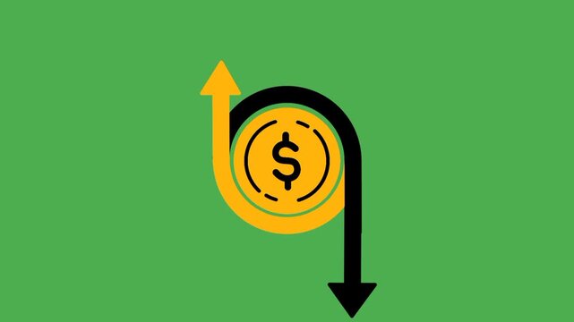 Currency fluctuation icon featuring money with upward and downward arrows. Visual representation of exchange rate movement and financial market changes.