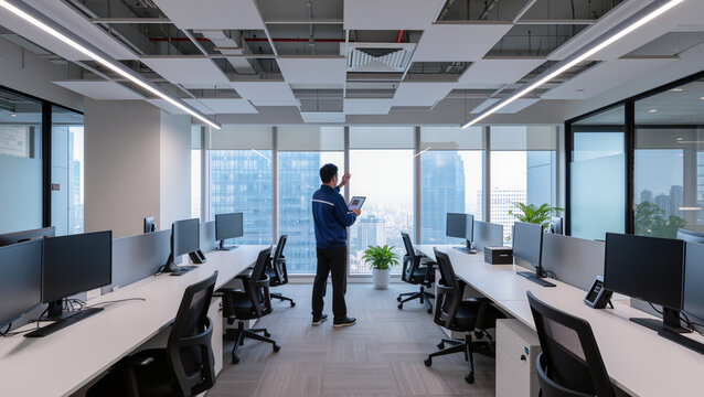 Corporate Office Repair, Electrician Working in Office, Facility Management and Maintenance, IT Server Room Maintenance, Commercial Building Repairs, Handyman in Modern Workplace