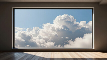Fototapeta premium Modern Minimalist Room with Large Window Viewing Cloudy Sky