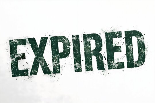 Expired grunge rubber stamp graphic text on clean white background. Bold green distressed word indicating an out-of-date status or past validity period.